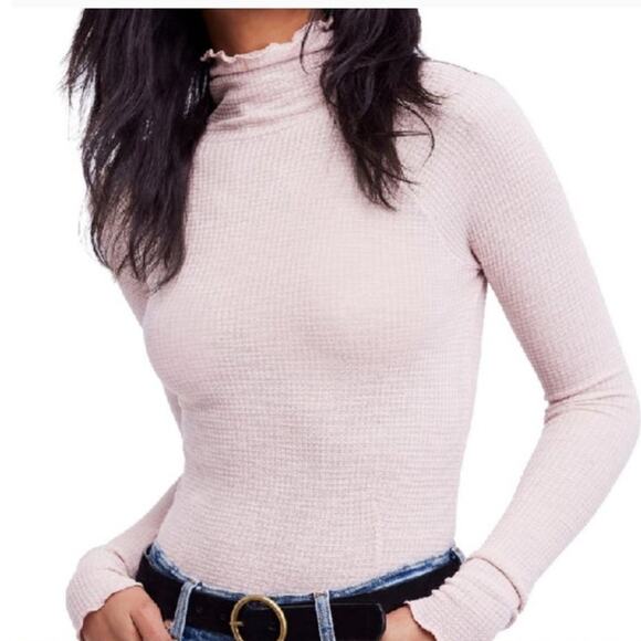 Intimately free people Make it easy waffle knit mock neck long sleeve top pink - Picture 1 of 4